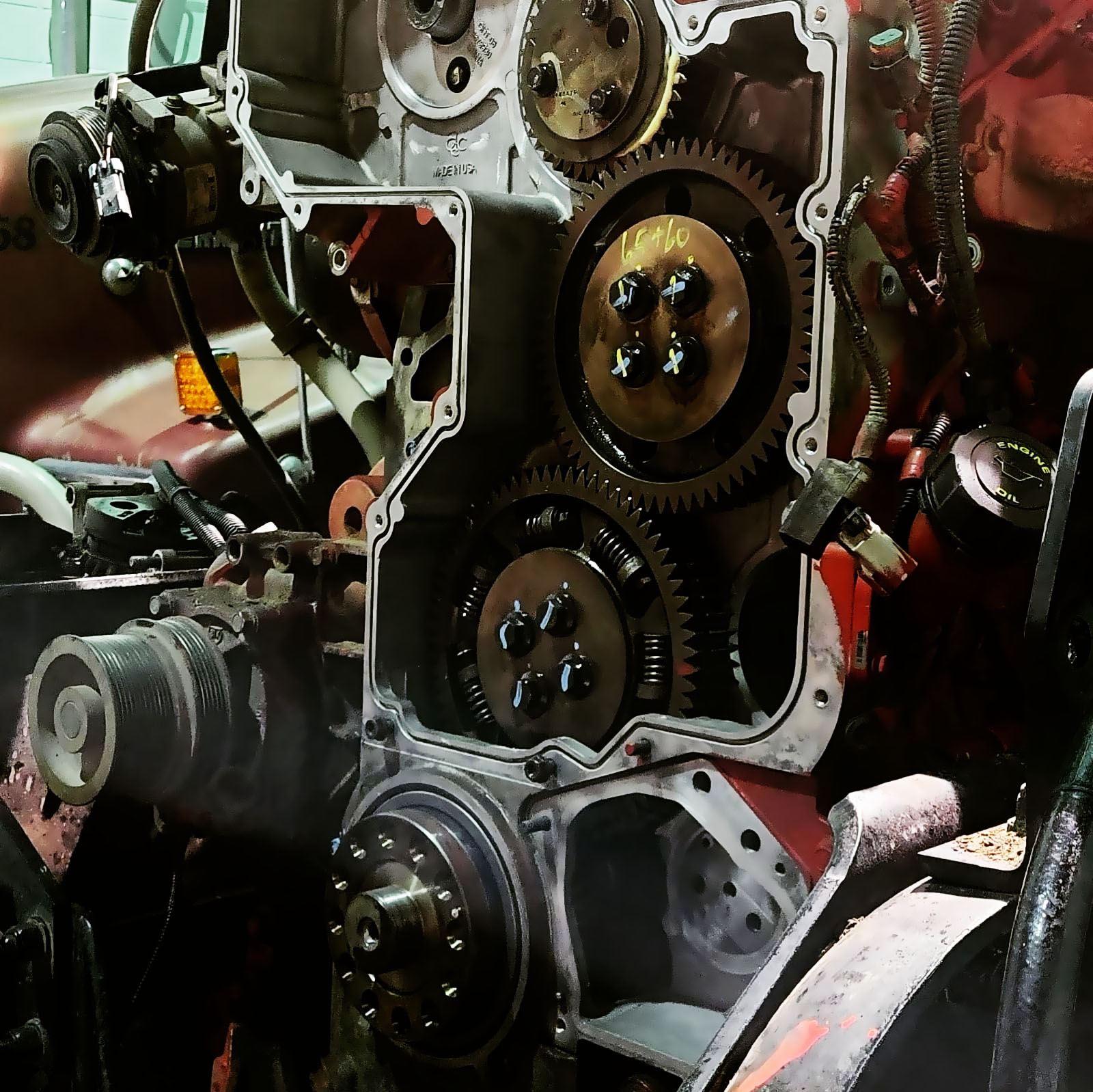Heavy-duty diesel engine rebuild in progress
